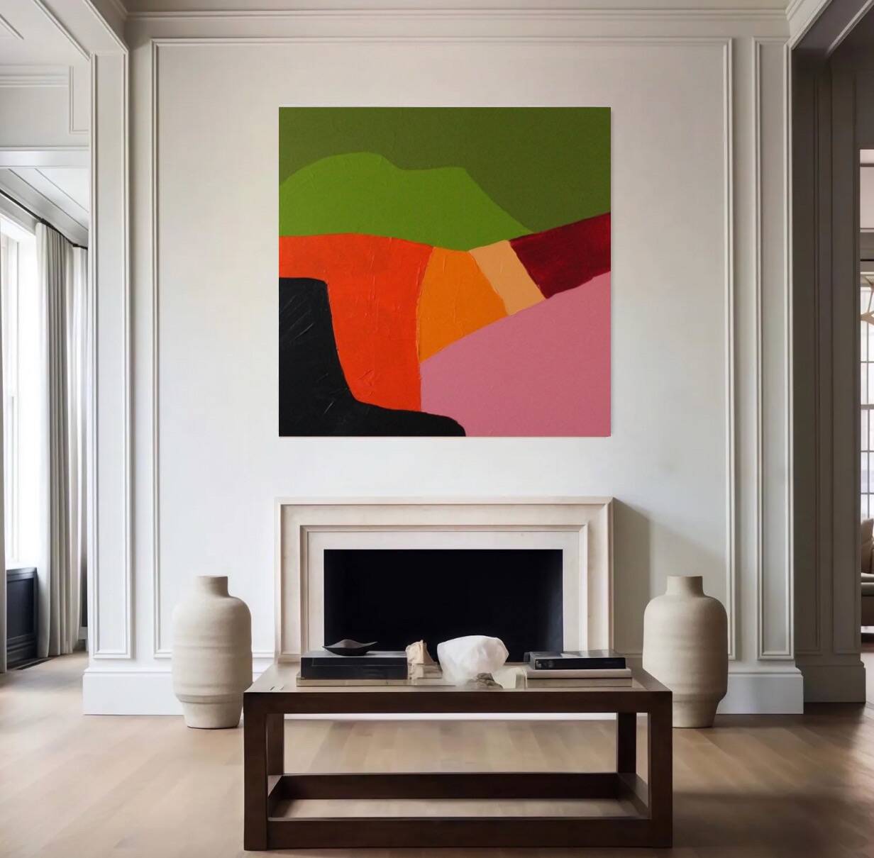 Abstract coloured landscape 80x80cm signed