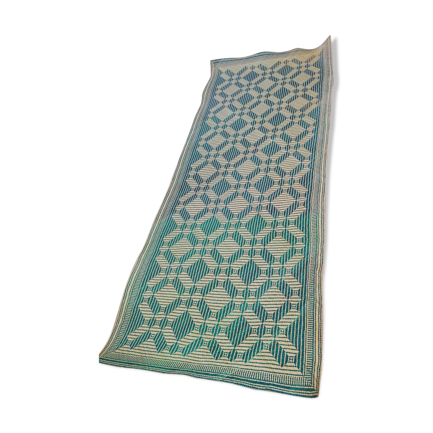 Tapis vintage en rotin tressé main 212x92cm