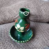 Traditional Savoyard ceramic cellar candlestick in olive green