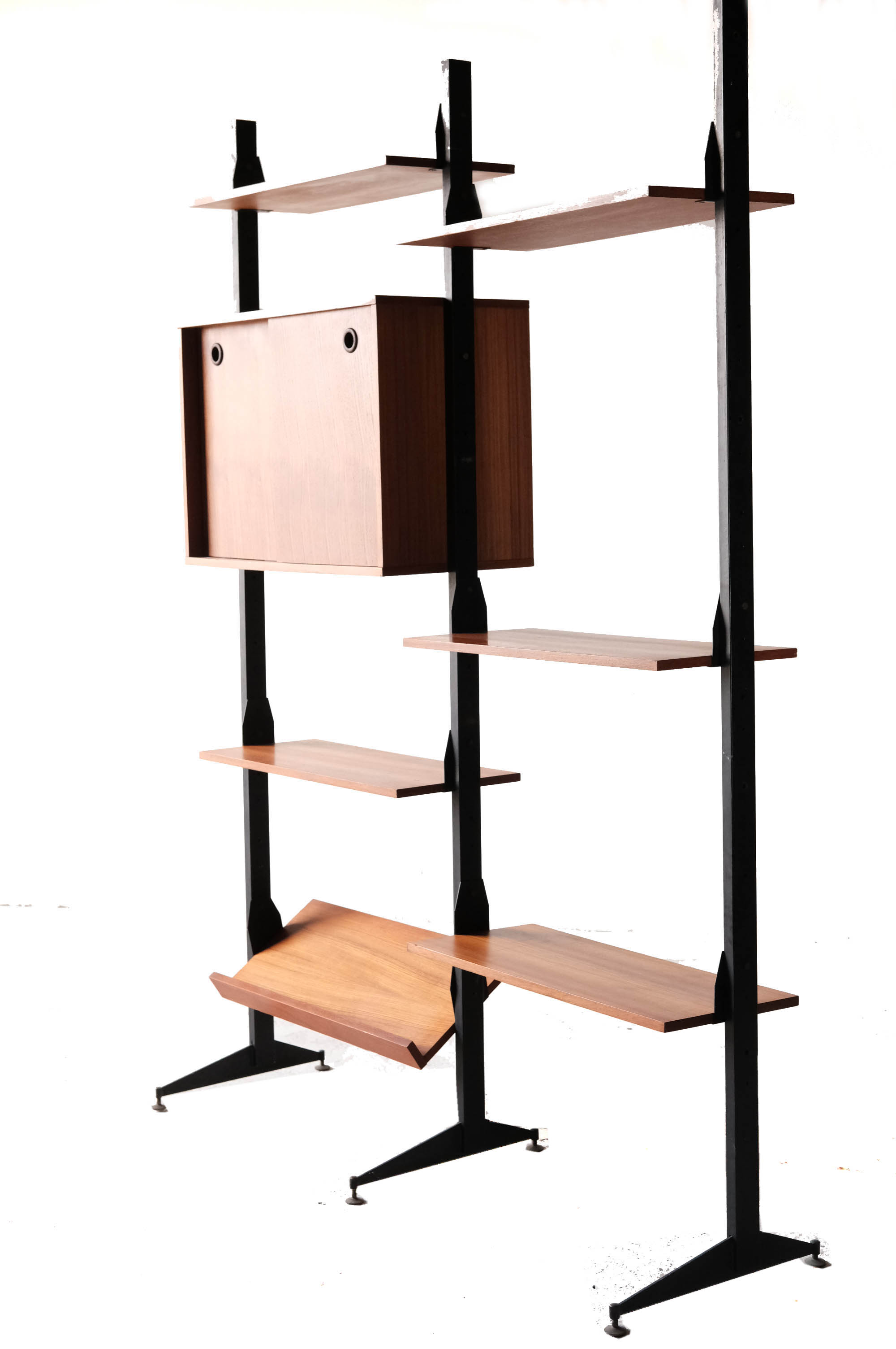 Mid-century italian teak wall unit bookshelf, 1960s