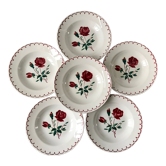 Lot de 6 assiettes creuses Badonviller modèle roses années 30
