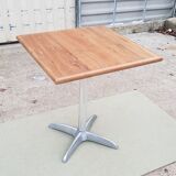 Foldable bistro table with teak top and aluminum base