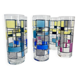 Set of 6 Vintage Hand-Painted Tall Glasses, USA 1950s-60s