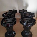 Selling 6 black glass ice cream cups, vintage 80s, luminarc