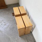 Pair of pine stools or bedside tables, mountain furniture, 1950s