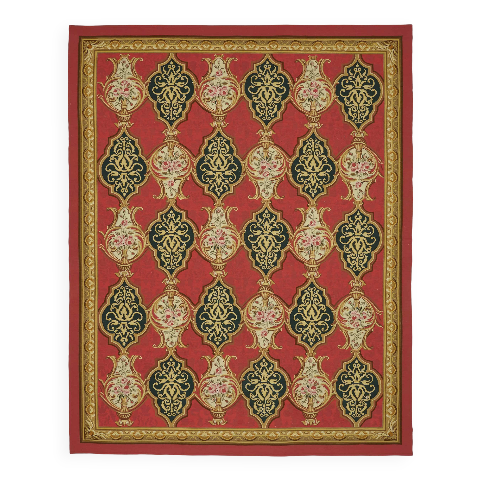 Handmade European Vintage Aubusson Kilim 272 cm x 346 cm