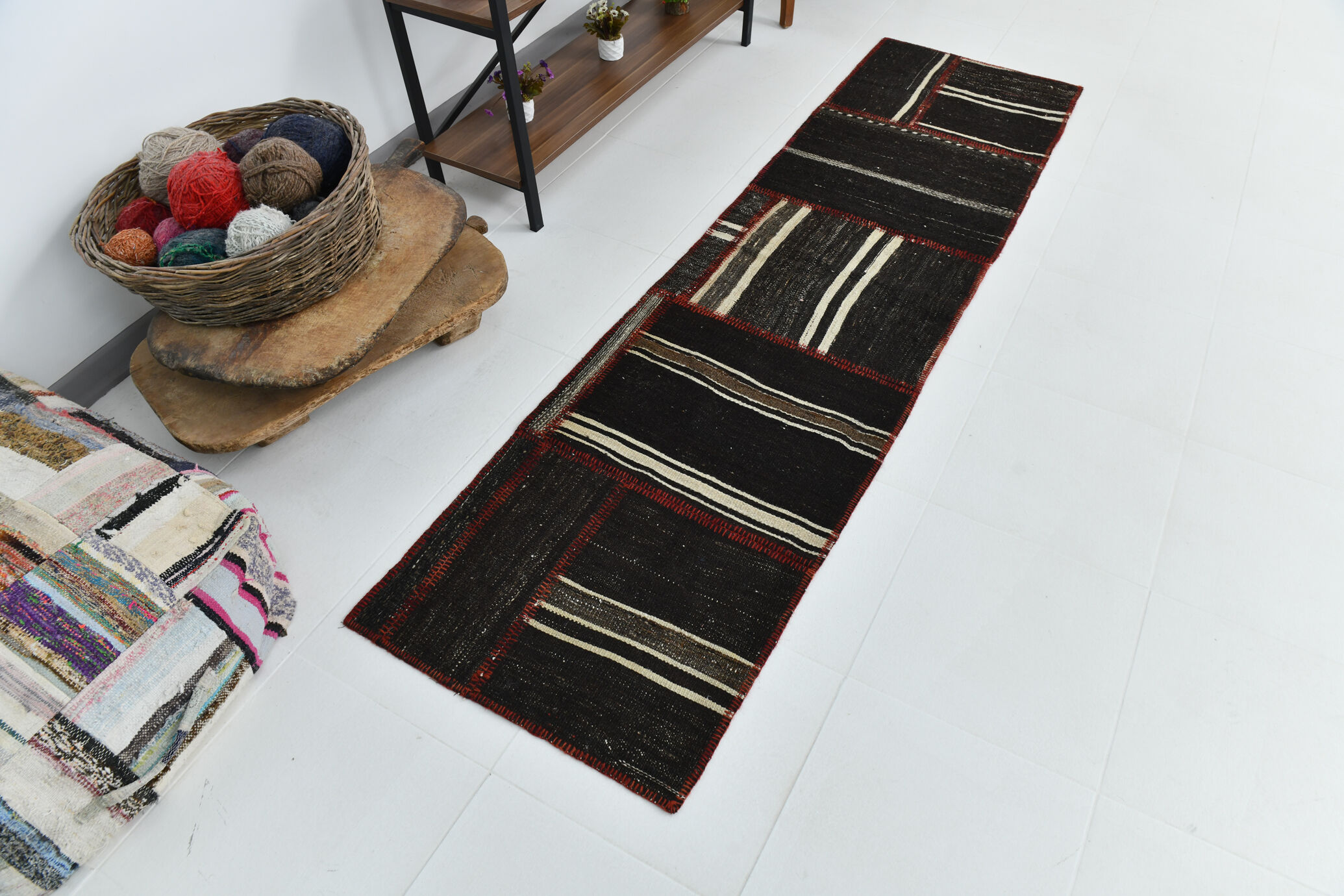 2x8 brown & beige vintage runner rug 66x248cm