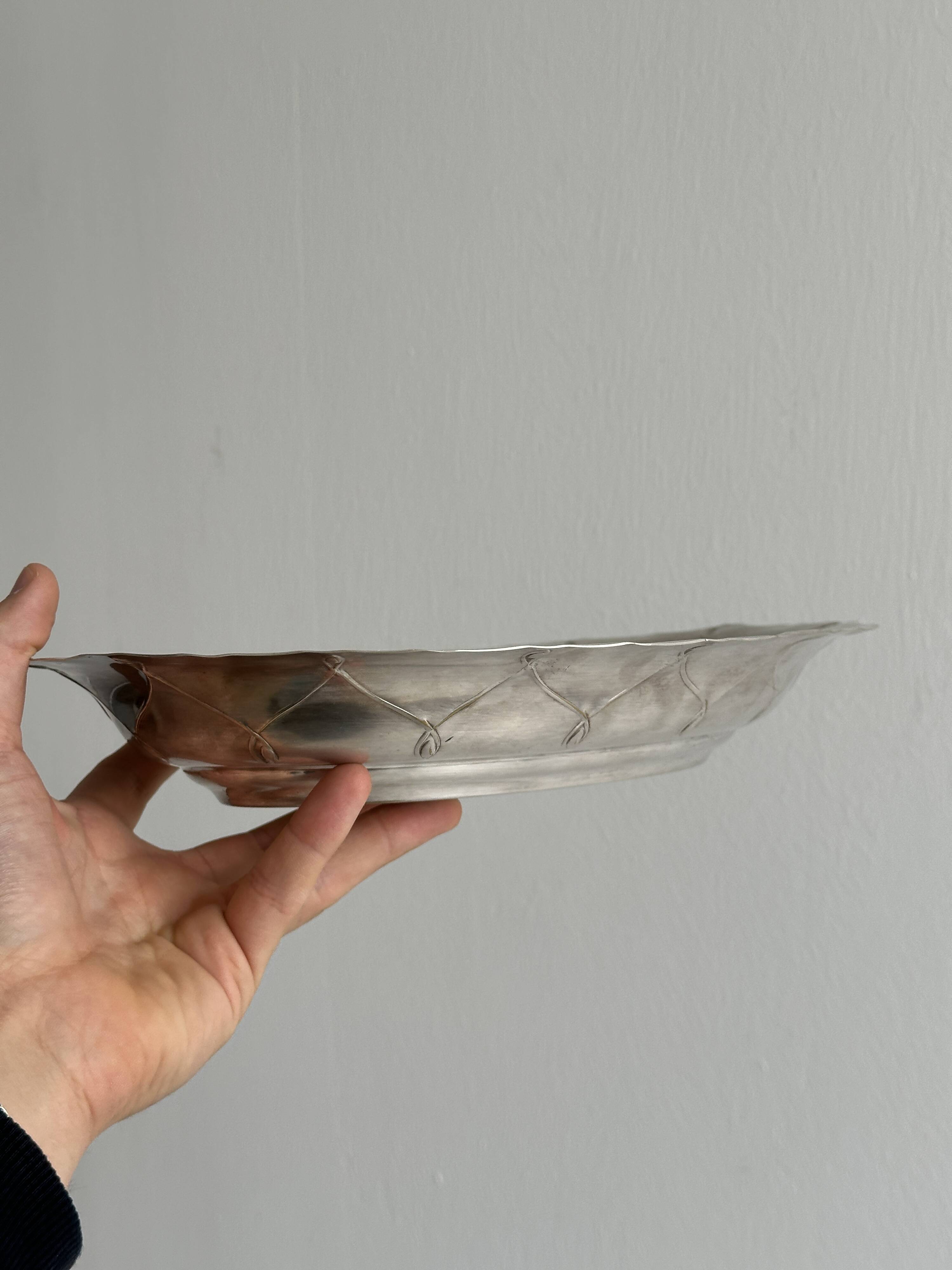 Antique hollow silver-plated metal dish