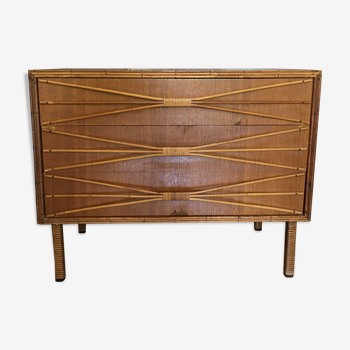 Rattan chest of drawers of the years 50