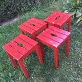 Suite of 4 vintage red stools