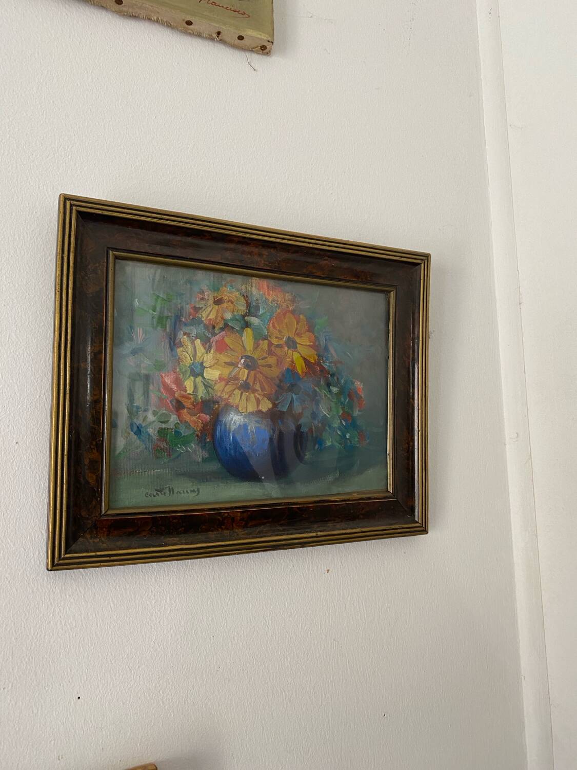 Painting on canvas, bouquet of flowers in a vase.