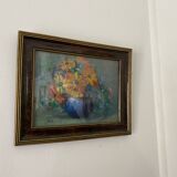 Peinture sur toile bouquet de fleurs dans un vase.
