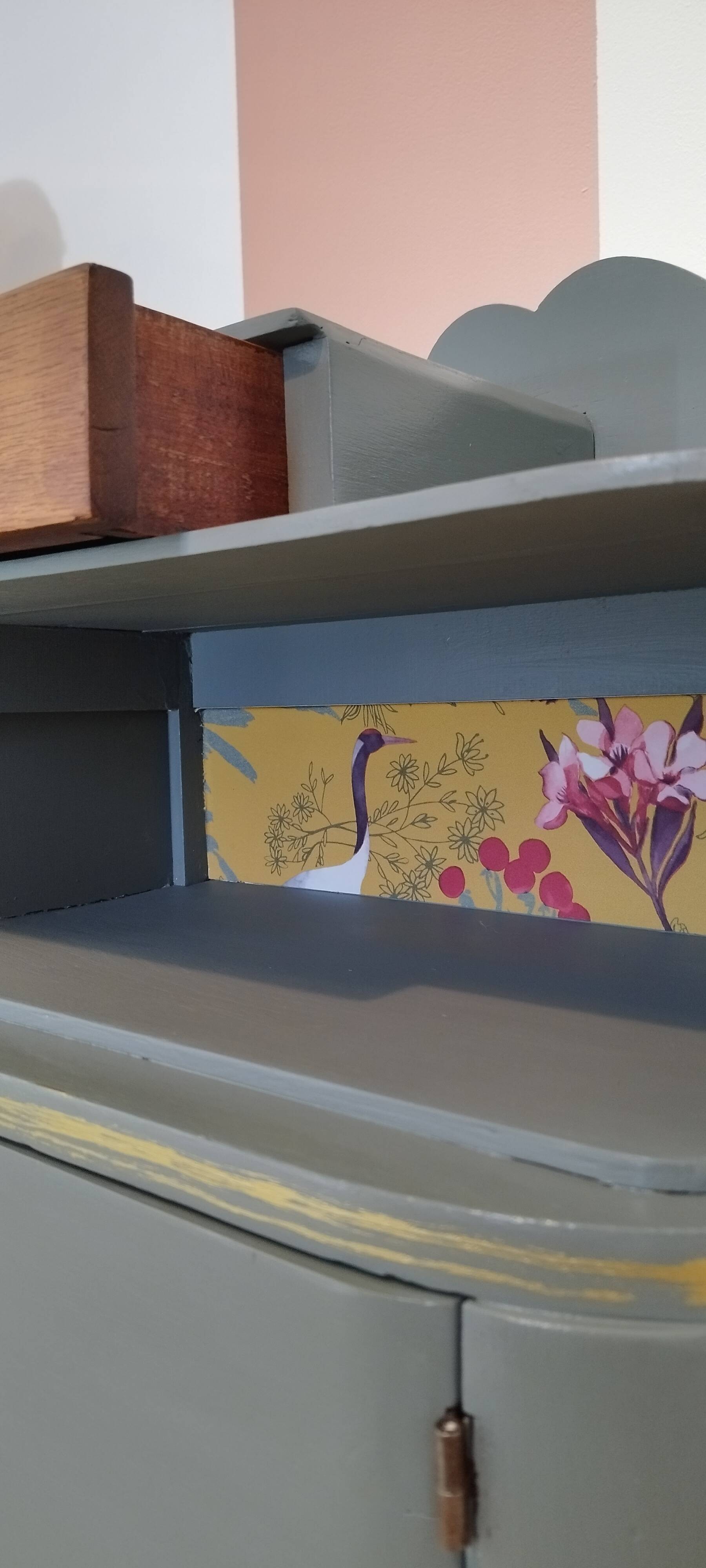 Art deco style bedside table - asymmetrical mustache foot