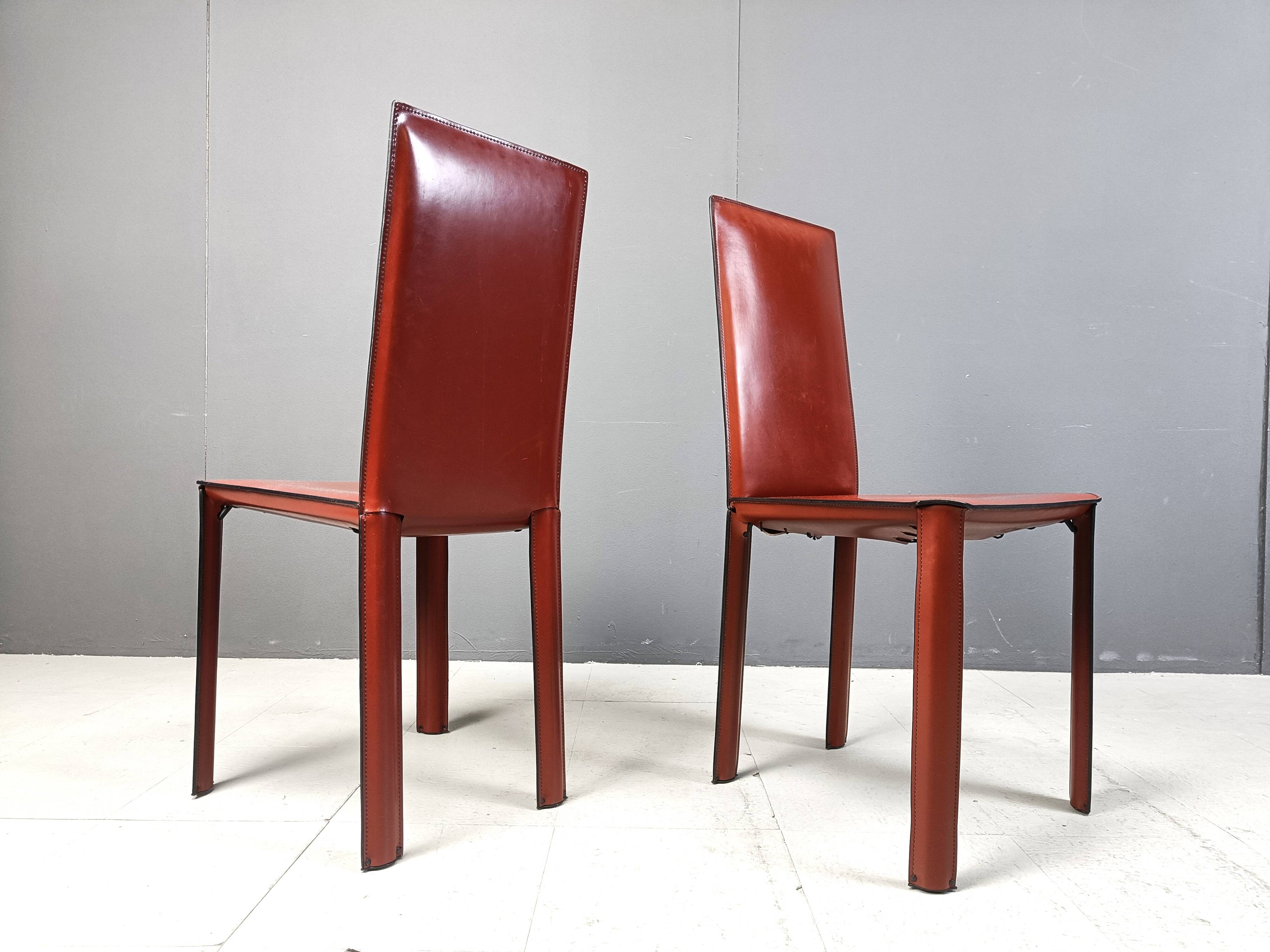 Red leather dining chairs by De Couro Brazil, 1980s - set of 4