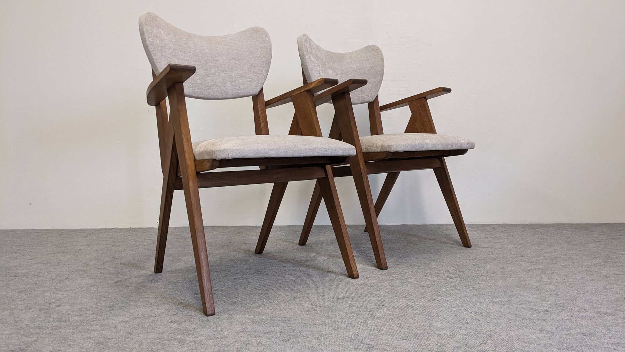 Pair of modernist Scandinavian bridge armchairs in teak, Denmark 1950.
