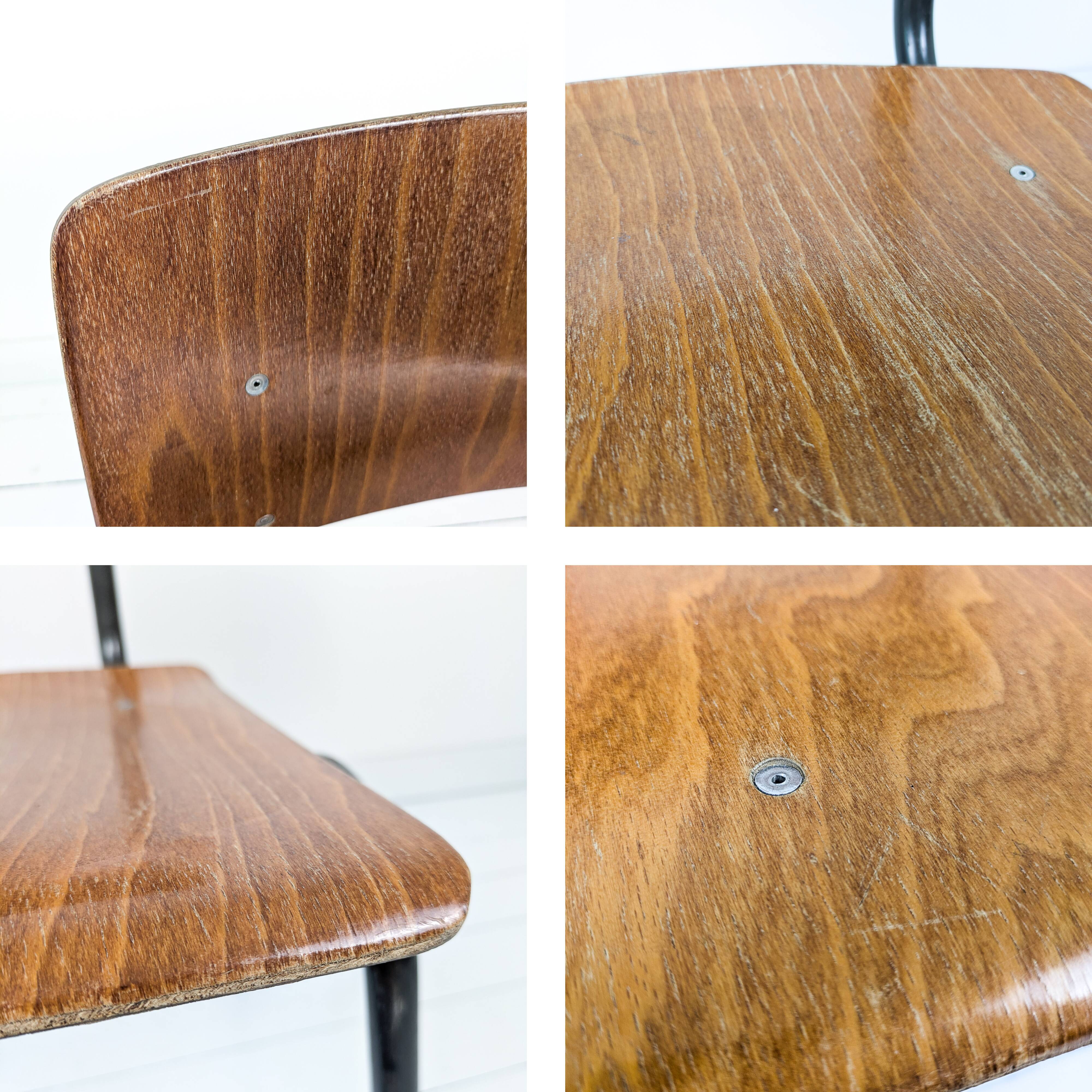 Chaise vintage Mid-Century bois et métal anthracite noir style industriel O