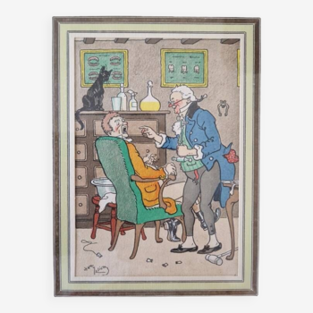 Harry Eliott (1882-1959) - Estampe en couleurs - "Le dentiste" lithographie