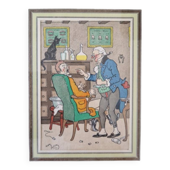 Harry Eliott (1882-1959) - Estampe en couleurs - "Le dentiste" lithographie