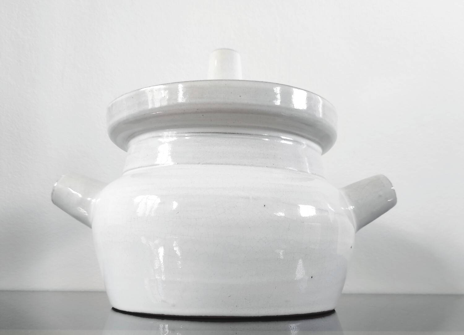 Vintage White Glazed Stoneware Steamer / Tea Infuser – Signed Louveau