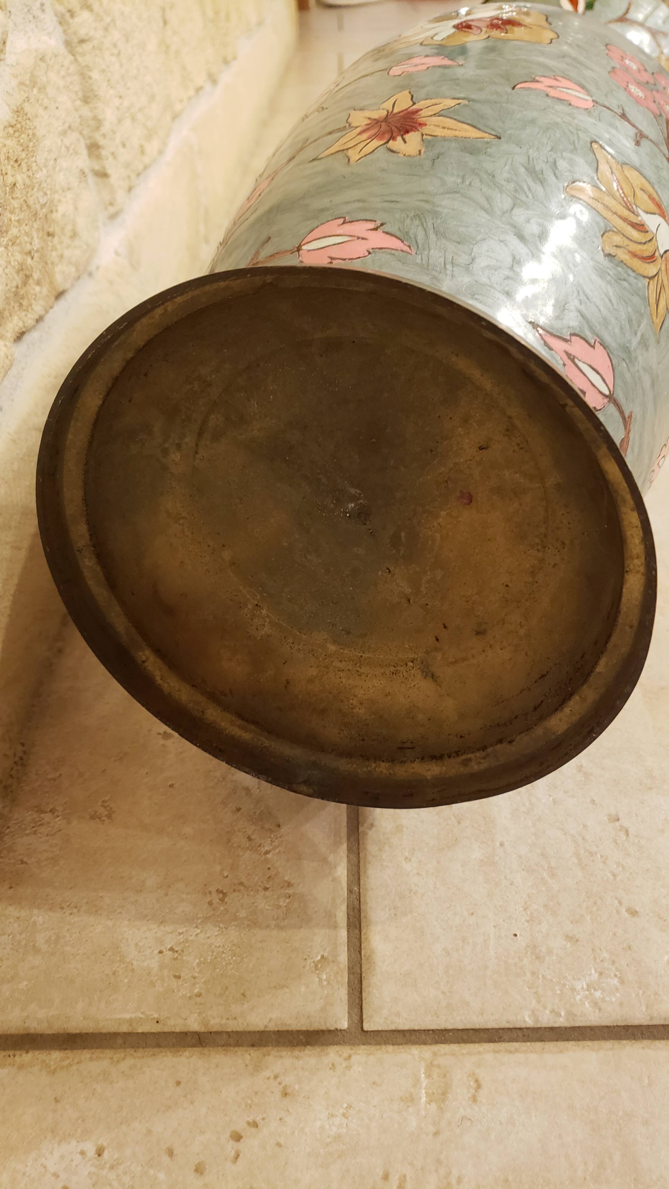 Large brass and cloisonné enamel vase