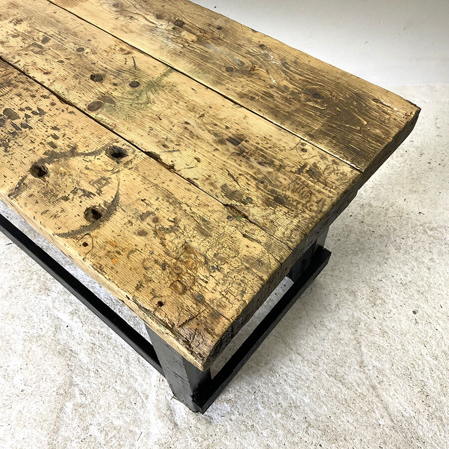 Antique blackened wood and varnished top