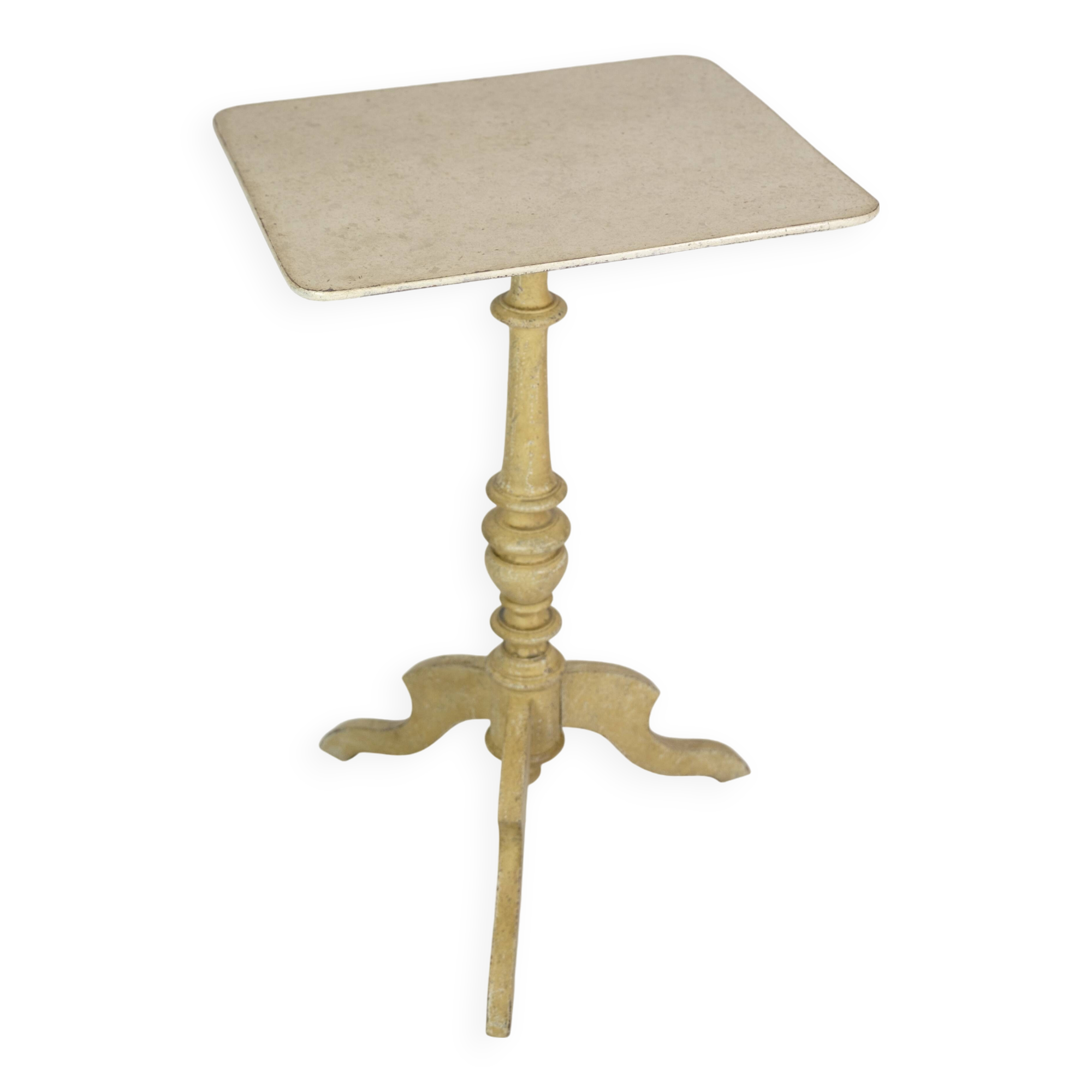 Table à colonnes peinte originale fabriquée en gris et jaunâtre des années 1840