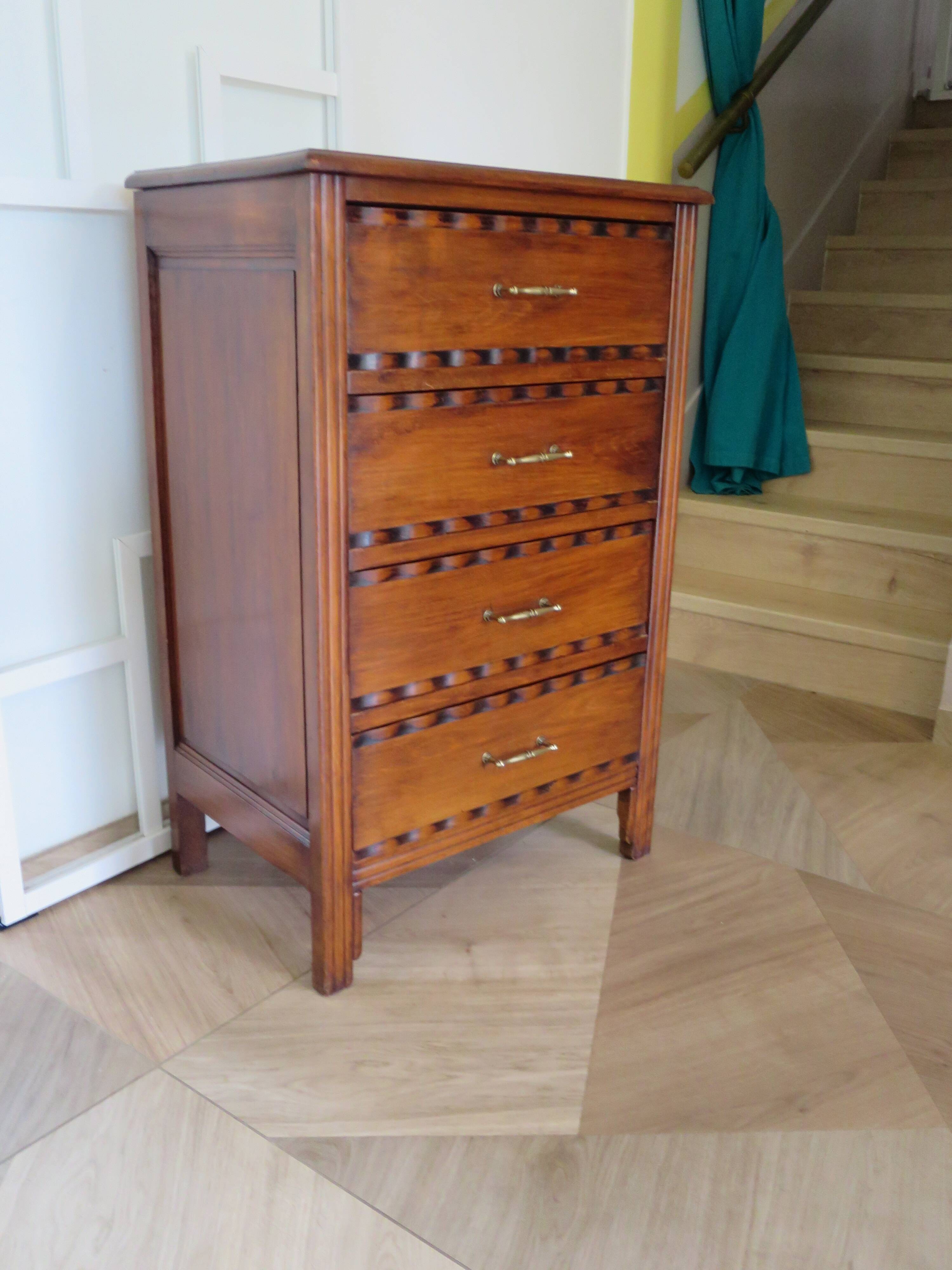 Vintage - Commode 4 tiroirs – Style Art déco - bois massif