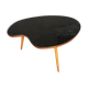 Coffee table bean shiny black glass top wood feet