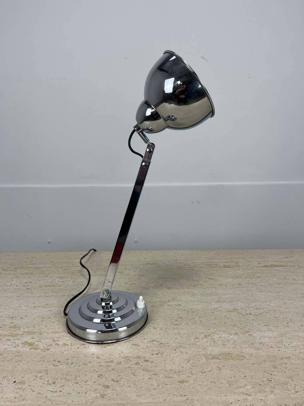 Modernist Art Deco desk lamp, chrome metal, 1930s/40s
