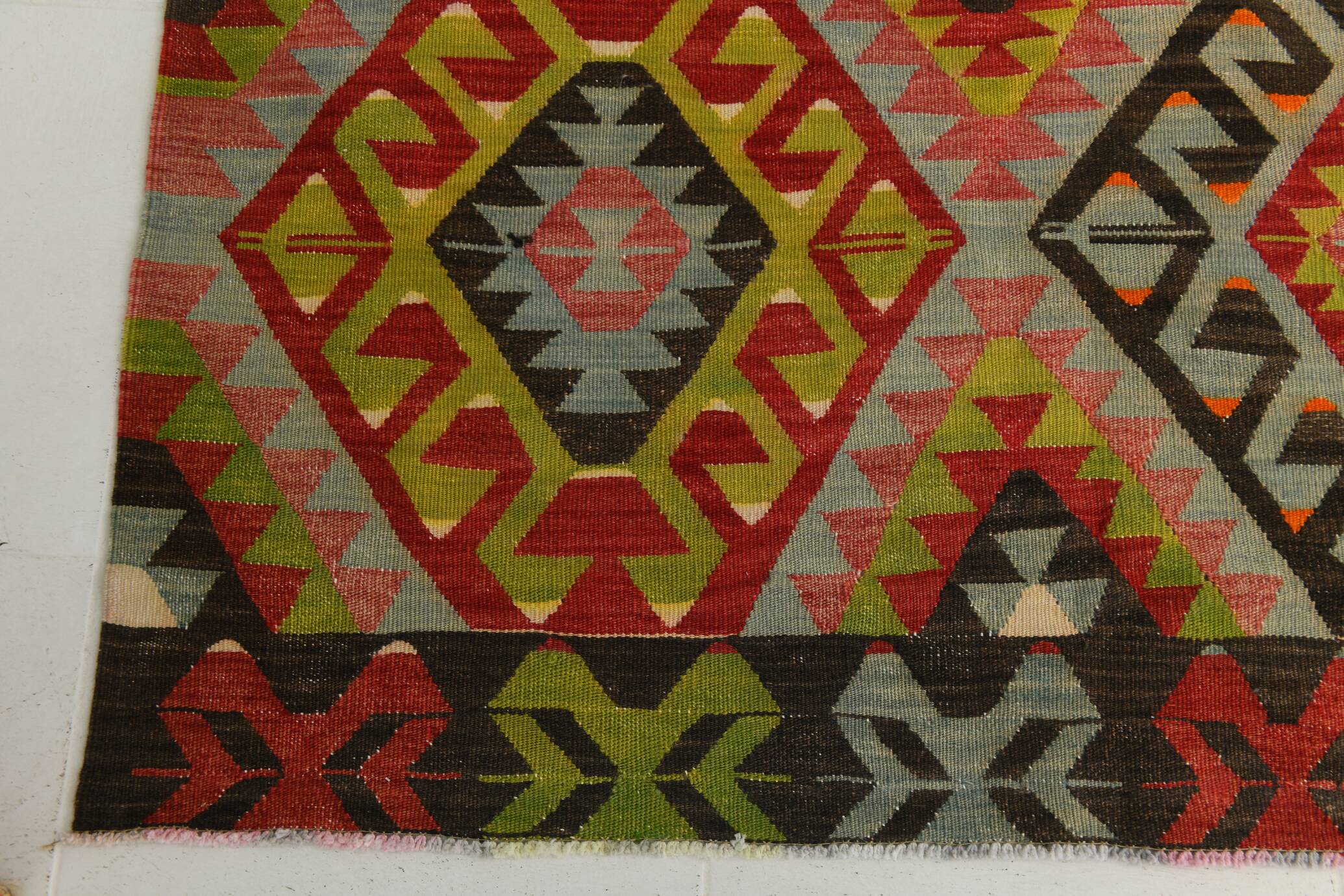 Large Green Handmade Vintage Kilim Rug, 184x309Cm