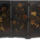 Japanese screen with 3 painted wooden panels