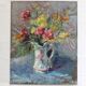 Old painting, oil on cardboard signed E. Astain, "Flowers", 1945