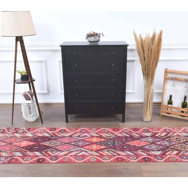 Vintage Turkish Oushak Handmade Wool Cotton Pink Runner Rug 80x317