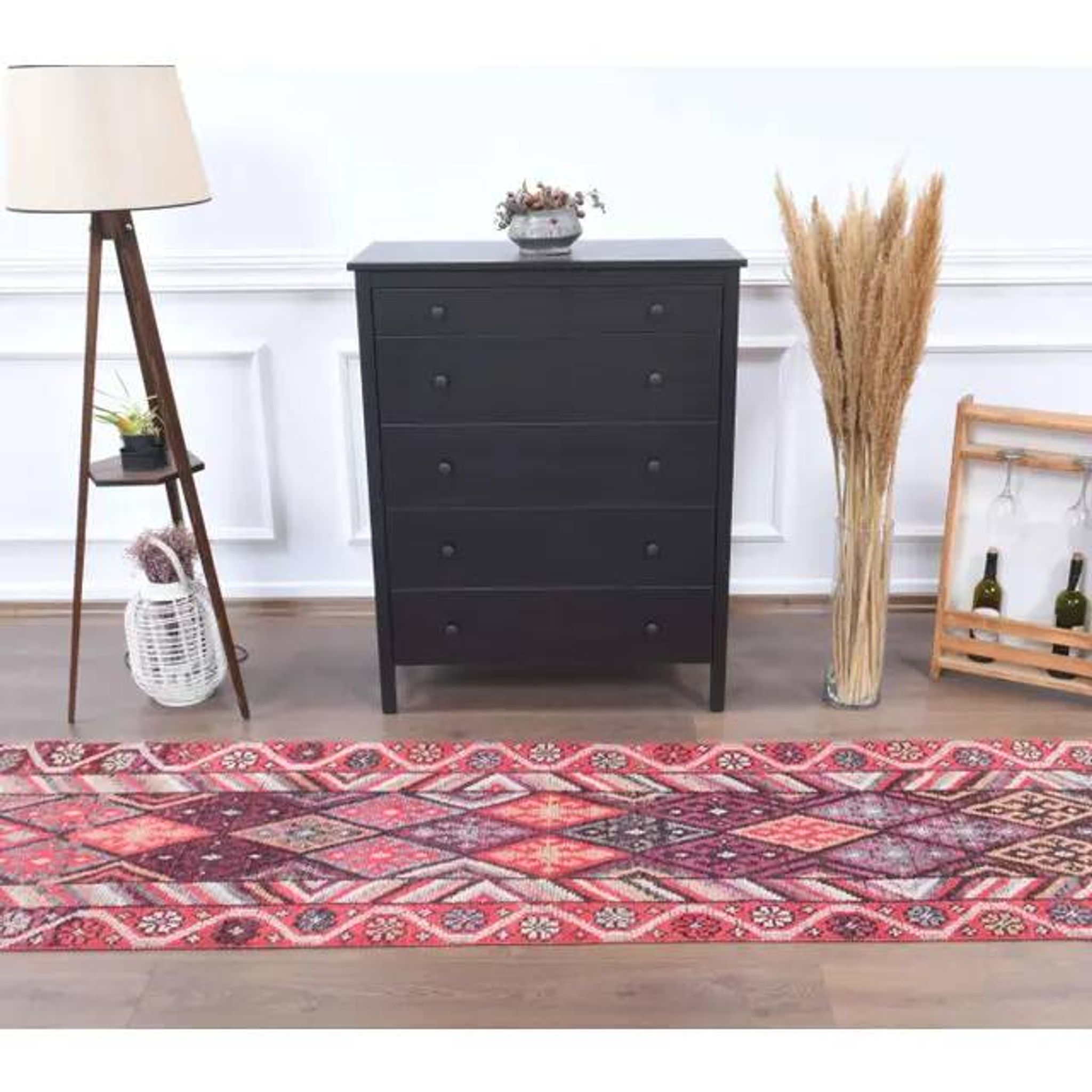 Vintage Turkish Oushak Handmade Wool Cotton Pink Runner Rug 80x317