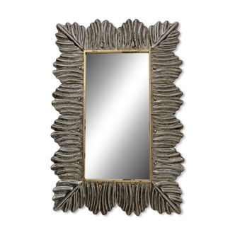 Mid-Century Modern Italian Brass and Leaves Murano Glass Wall Mirror