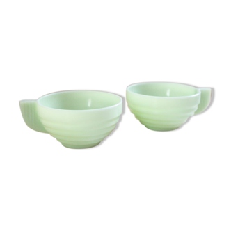 2 cups opaline green mint art deco