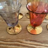 Set of 6 golden and colored liquor glasses