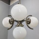 Art Deco Nickel and Glass Chandelier, 1930s