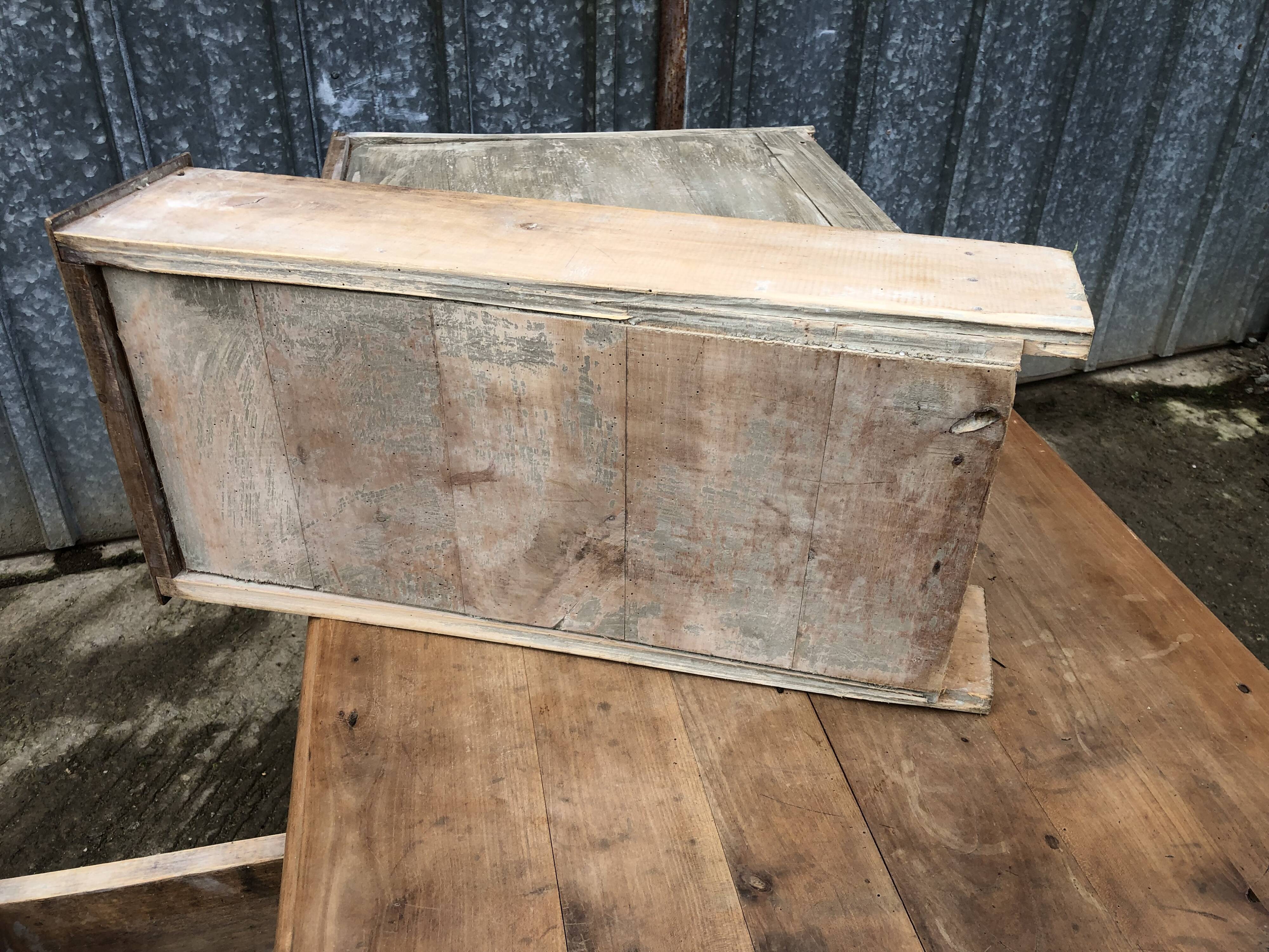 Antique solid cherry farm table with 3 front drawers.
