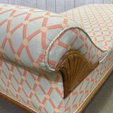 Lit de repos anglais début XXème en chêne, quelques tâches sur le tissu