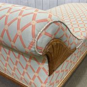 English daybed from the early 20th century in oak, some stains on the fabric