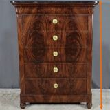 Chiffonnier en ronce d’acajou, époque Restauration – Début XIXe