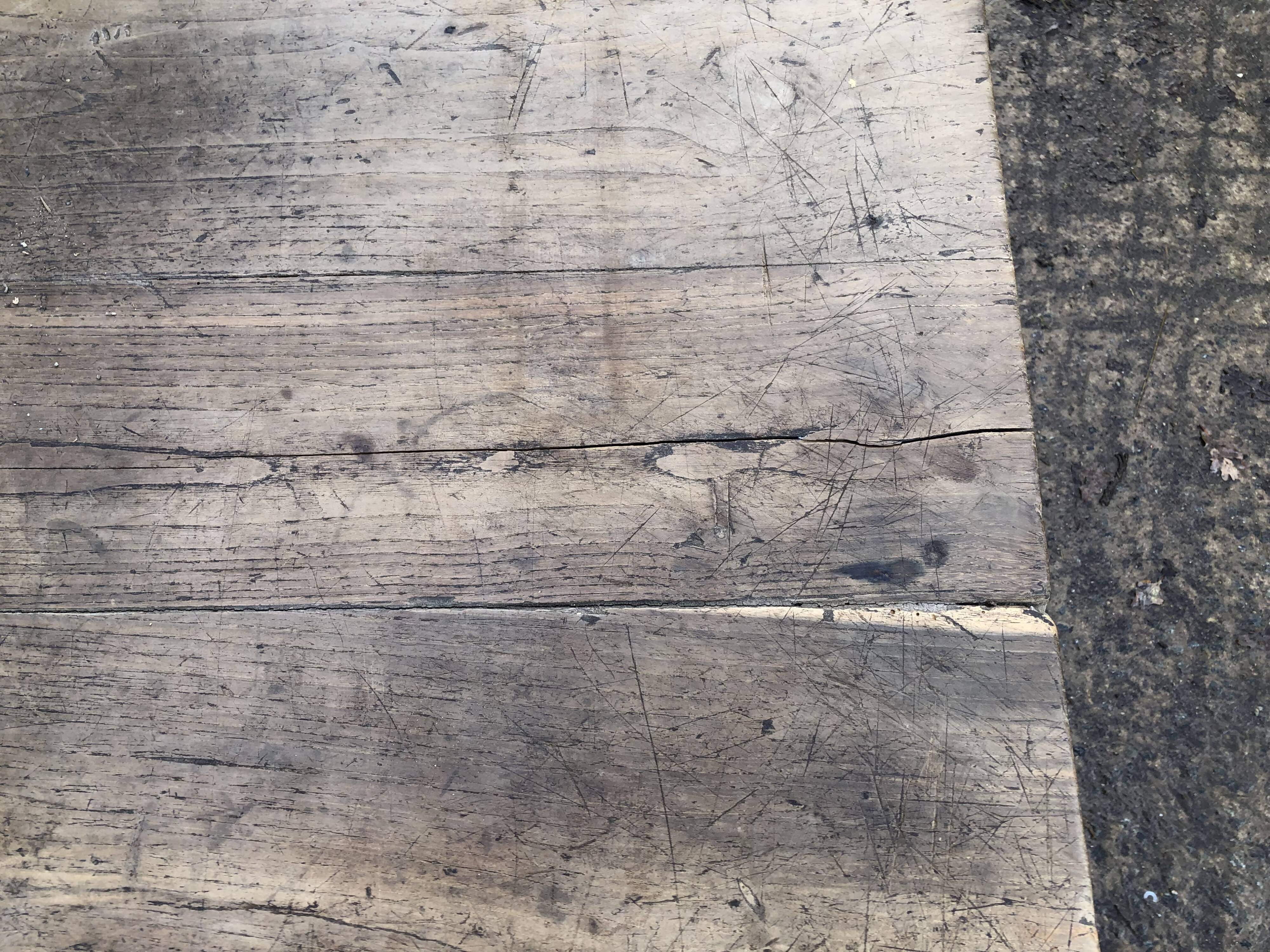 Antique farmhouse table in solid oak with tapered legs and 1 drawer at the end.