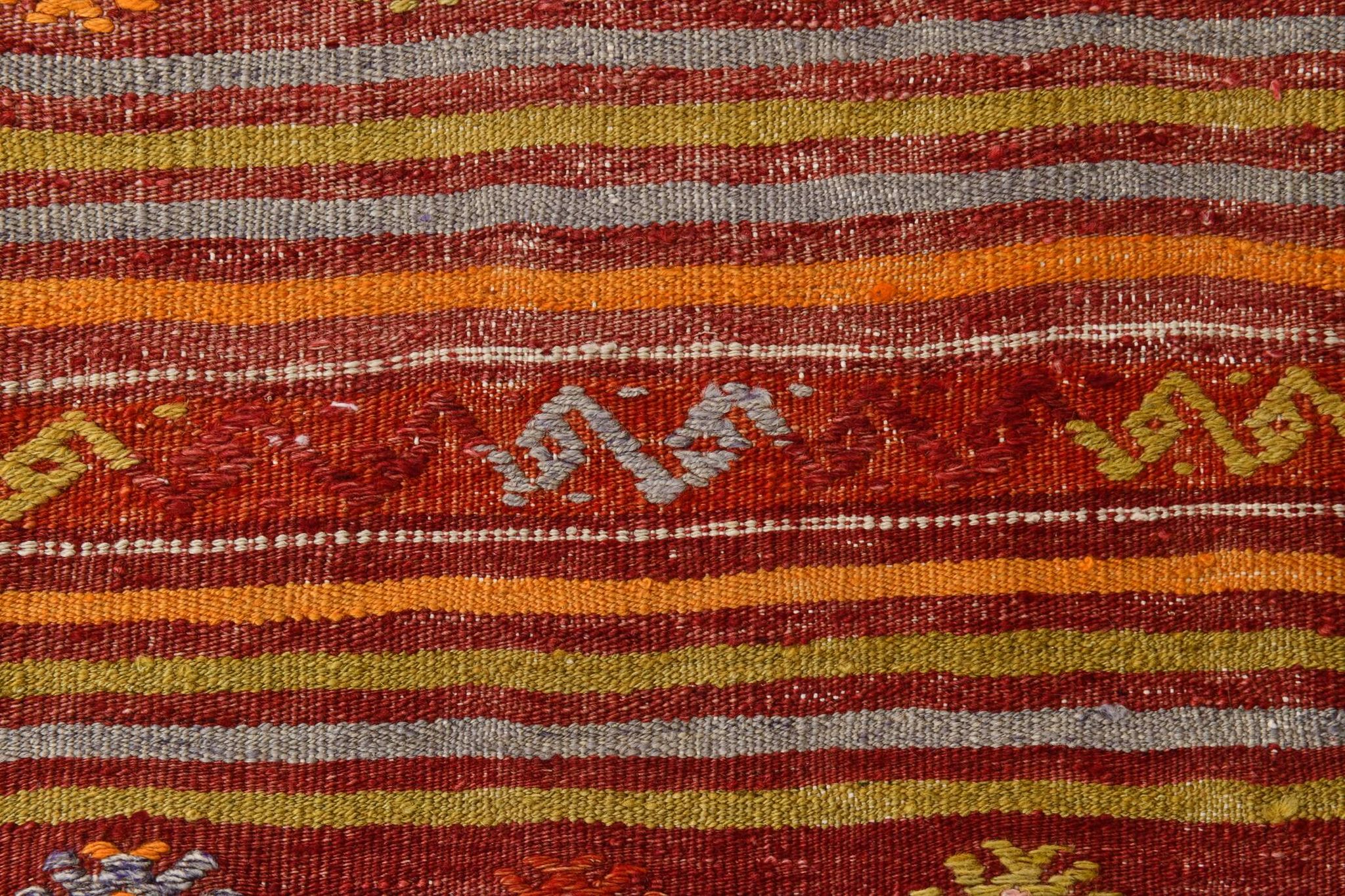 4x7 Red Orange Striped Handmade Wool Kilim Rug
