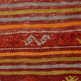 4x7 Red Orange Striped Handmade Wool Kilim Rug