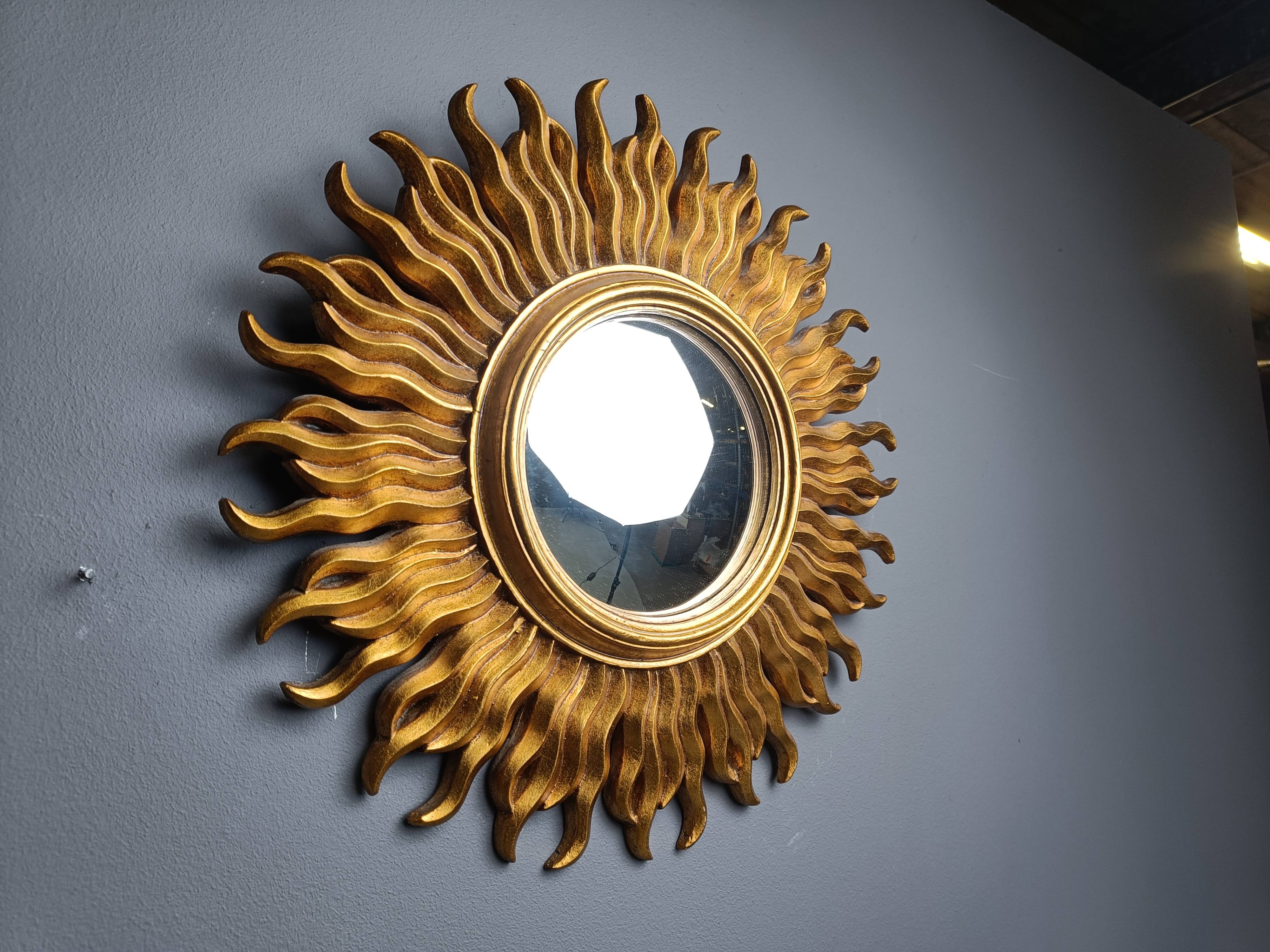 Vintage gilded resin sunburst mirror, 1960s