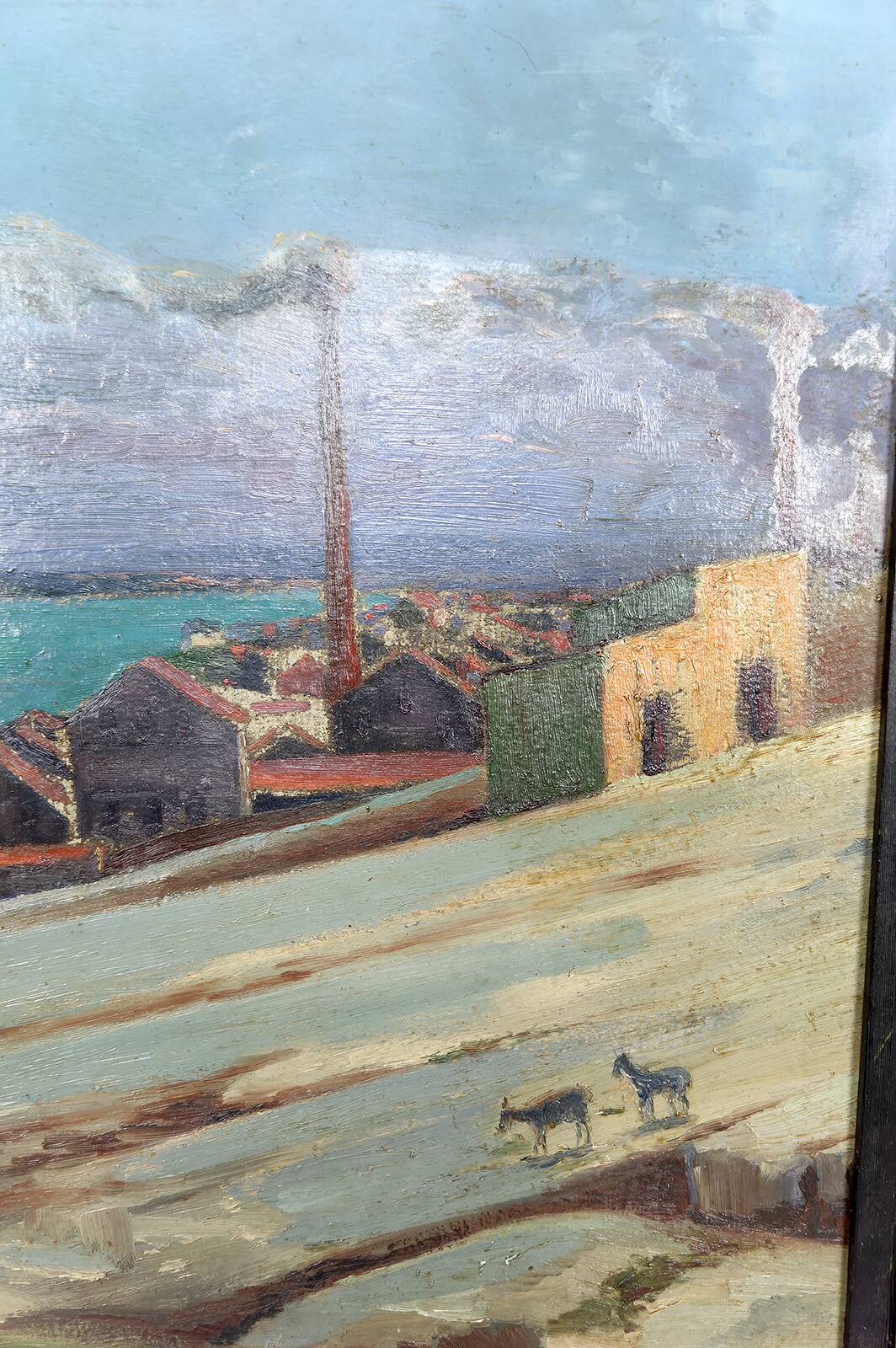 Painting, Oil on panel, "Mediterranean Coastal Town", France, 1930