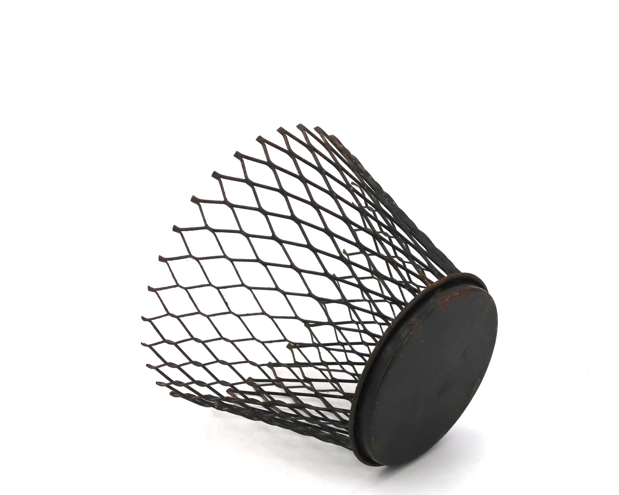 Black mesh metal cache pot in the style of Mathieu Matégot, 1950s.