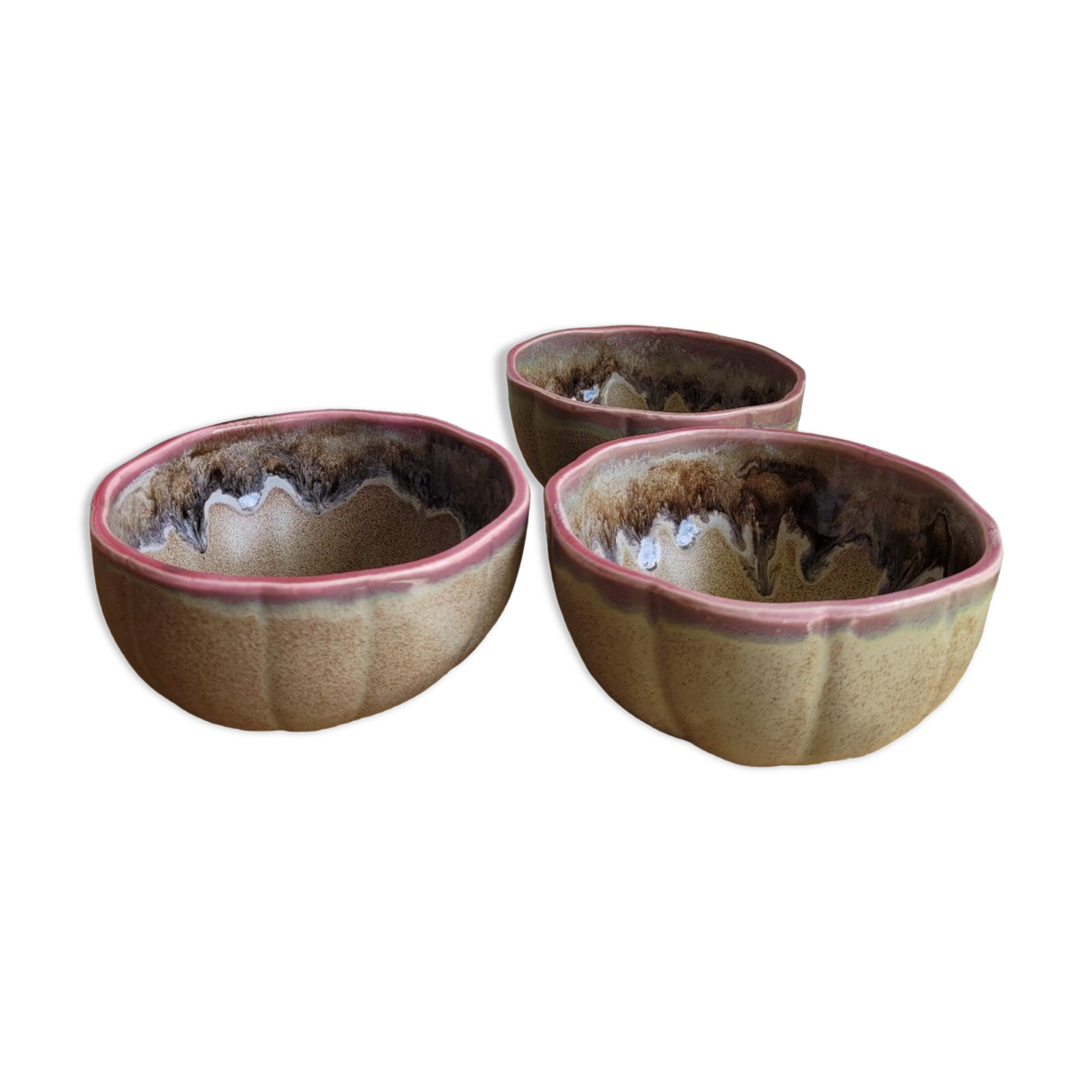 Trio Vallauris bowls in glazed stoneware