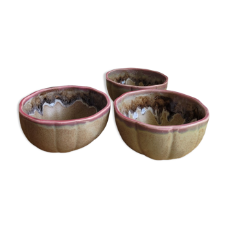 Trio Vallauris bowls in glazed stoneware